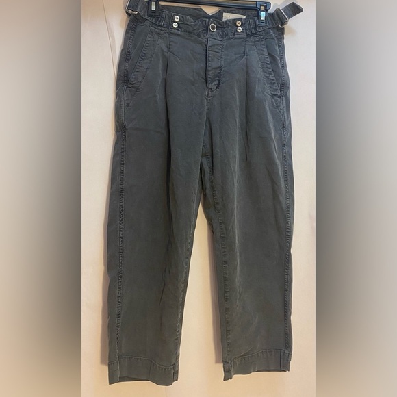 Anthropologie Side Buckle Cropped Charcoal Baggy Jeans Pants Button Fly Size 27 - Picture 1 of 9